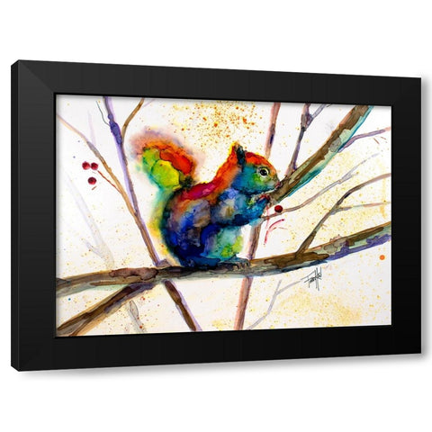Squirreled Away Black Modern Wood Framed Art Print by Art by Leslie Franklin