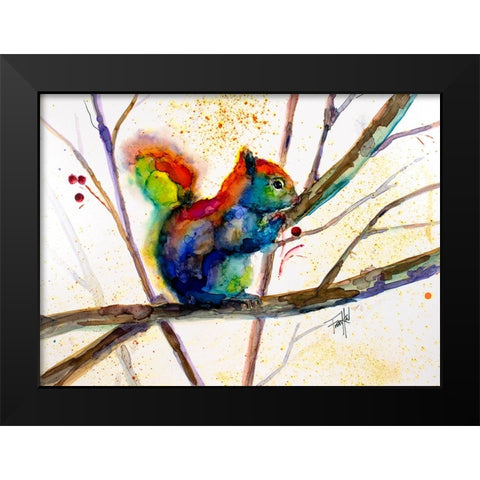 Squirreled Away Black Modern Wood Framed Art Print by Art by Leslie Franklin