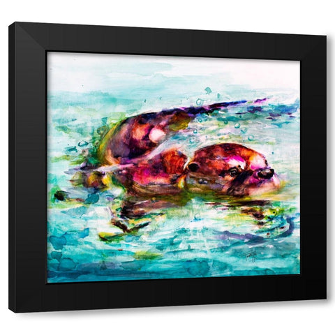 Water Otter Black Modern Wood Framed Art Print with Double Matting by Art by Leslie Franklin