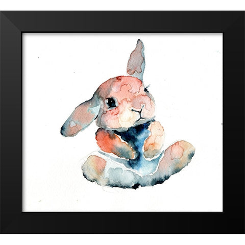 Color Trend sitting bunny Black Modern Wood Framed Art Print by Art by Leslie Franklin