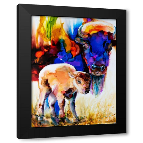 Bison By Son_1 Black Modern Wood Framed Art Print by Art by Leslie Franklin
