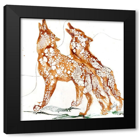 Cellular Wolves2 Black Modern Wood Framed Art Print with Double Matting by Art by Leslie Franklin