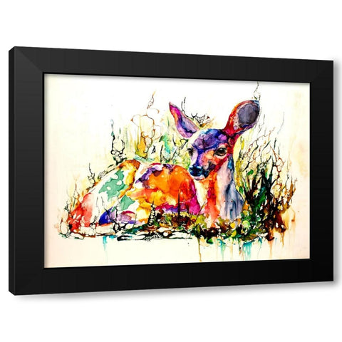 Flora And Fawna Black Modern Wood Framed Art Print by Art by Leslie Franklin
