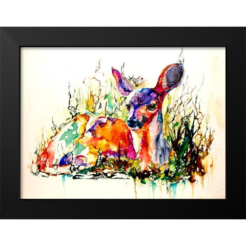 Flora And Fawna Black Modern Wood Framed Art Print by Art by Leslie Franklin