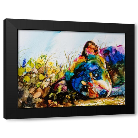 Meanwhile In The Meadow Black Modern Wood Framed Art Print with Double Matting by Art by Leslie Franklin