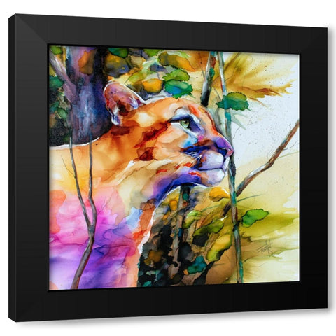 Puma Concolor Black Modern Wood Framed Art Print with Double Matting by Art by Leslie Franklin