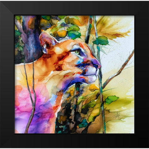Puma Concolor Black Modern Wood Framed Art Print by Art by Leslie Franklin