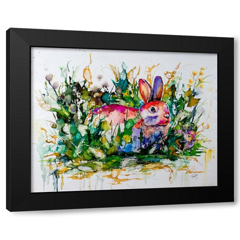 Some Bunnys Hiding Black Modern Wood Framed Art Print with Double Matting by Art by Leslie Franklin