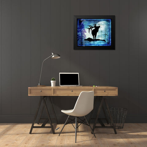 Midnight Elk Black Modern Wood Framed Art Print by LightBoxJournal