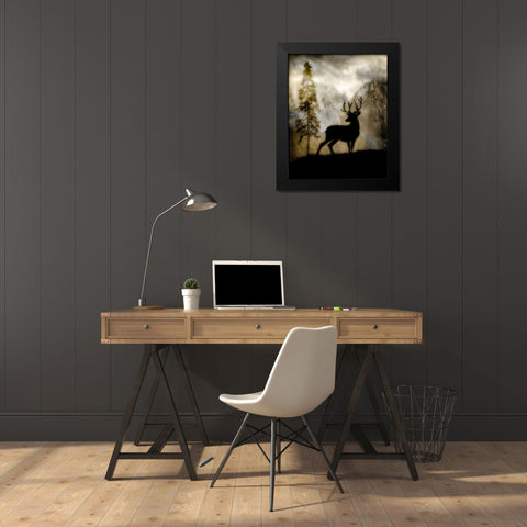 Mystic Deer Black Modern Wood Framed Art Print by LightBoxJournal