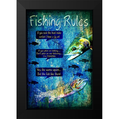 Fishing Rules Black Modern Wood Framed Art Print by LightBoxJournal