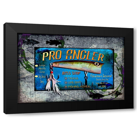 Fishing - Bass Lure Poppy Sign Black Modern Wood Framed Art Print with Double Matting by LightBoxJournal