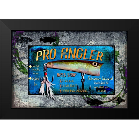 Fishing - Bass Lure Poppy Sign Black Modern Wood Framed Art Print by LightBoxJournal