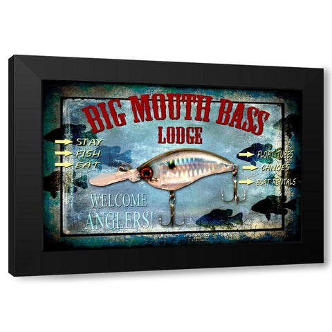 Fishing - Big Mouth Lodge Black Modern Wood Framed Art Print by LightBoxJournal