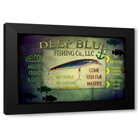 Fishing - Deep Blue LLC sign Black Modern Wood Framed Art Print by LightBoxJournal