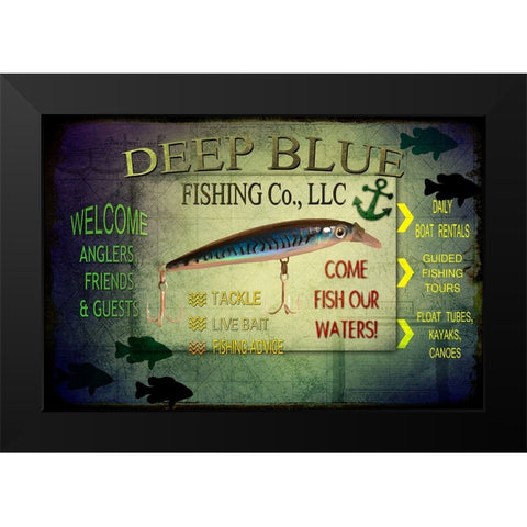 Fishing - Deep Blue LLC sign Black Modern Wood Framed Art Print by LightBoxJournal