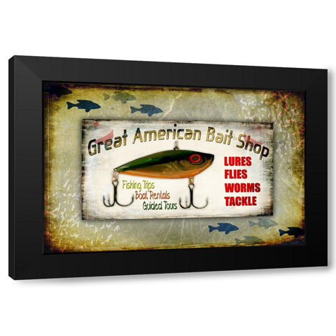 Fishing - Bait Shop Black Modern Wood Framed Art Print by LightBoxJournal
