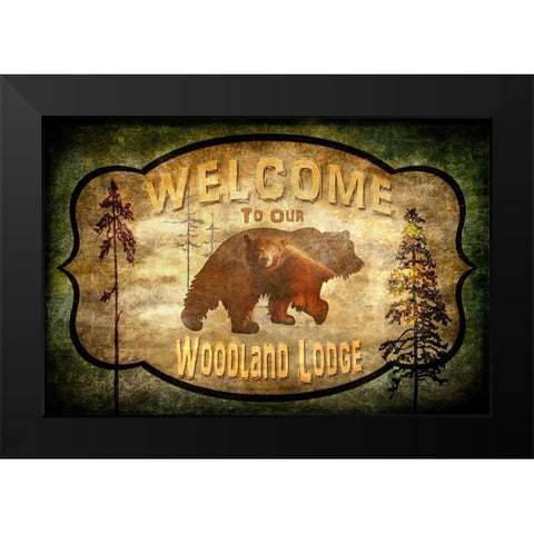 Welcome_Lodge Bear Black Modern Wood Framed Art Print by LightBoxJournal
