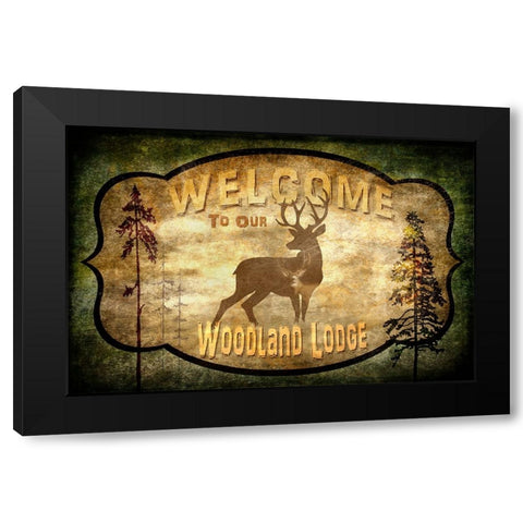 Welcome_Lodge Deer Black Modern Wood Framed Art Print by LightBoxJournal