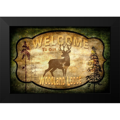 Welcome_Lodge Deer Black Modern Wood Framed Art Print by LightBoxJournal