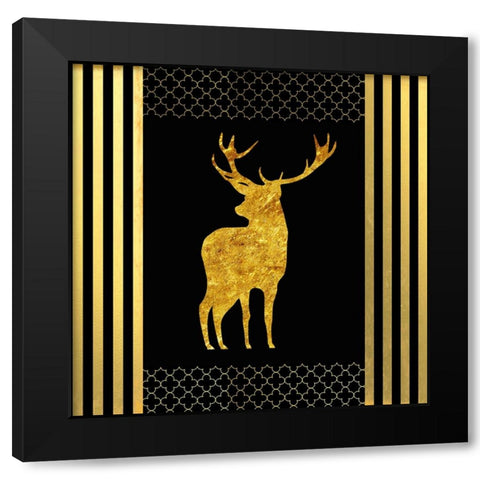 Black And Gold - Feathered Fashion Stag Black Modern Wood Framed Art Print with Double Matting by LightBoxJournal