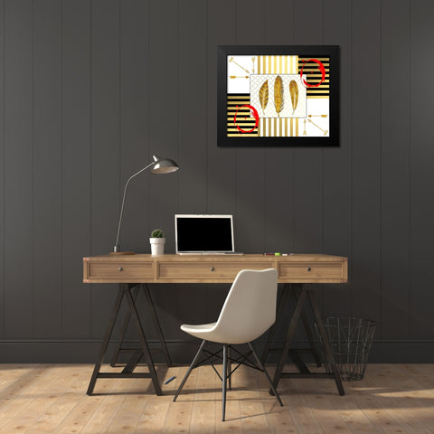 Gold Love Feathers Black Modern Wood Framed Art Print by LightBoxJournal