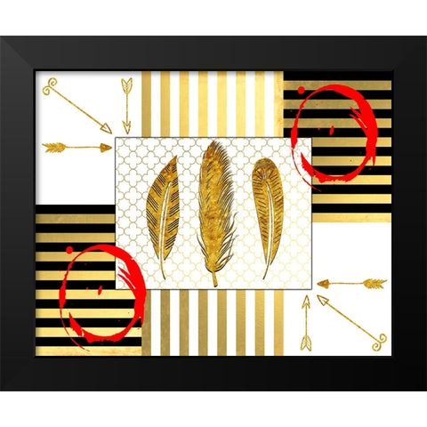 Gold Love Feathers Black Modern Wood Framed Art Print by LightBoxJournal