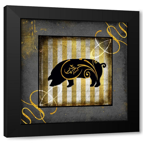 Gold Welcome To Our Bistro Pig Black Modern Wood Framed Art Print with Double Matting by LightBoxJournal