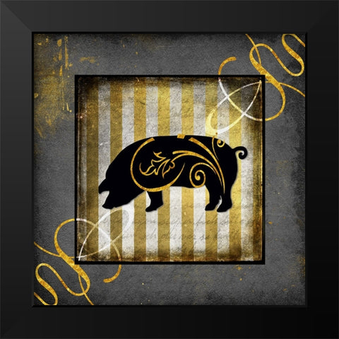Gold Welcome To Our Bistro Pig Black Modern Wood Framed Art Print by LightBoxJournal