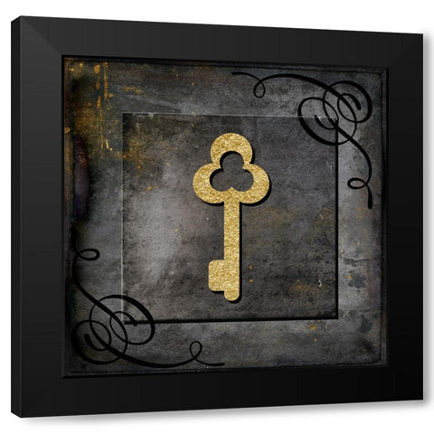 Grunge Gold Crown Key Black Modern Wood Framed Art Print with Double Matting by LightBoxJournal