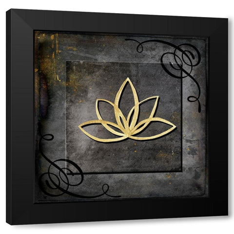 Grunge Gold Crown Lotus Black Modern Wood Framed Art Print with Double Matting by LightBoxJournal