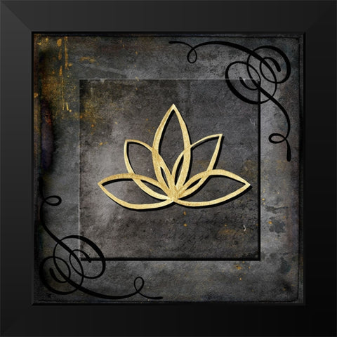 Grunge Gold Crown Lotus Black Modern Wood Framed Art Print by LightBoxJournal