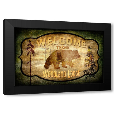 Welcome - Lodge Black Bear 1 Black Modern Wood Framed Art Print by LightBoxJournal
