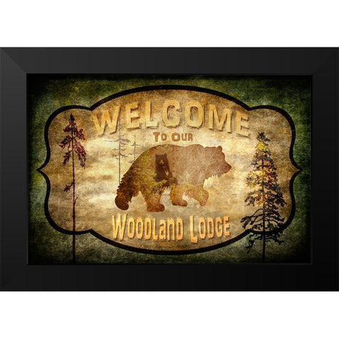Welcome - Lodge Black Bear 1 Black Modern Wood Framed Art Print by LightBoxJournal
