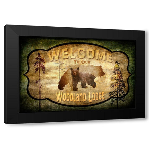 Welcome - Lodge Black Bear 2 Black Modern Wood Framed Art Print by LightBoxJournal