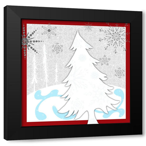 Christmas Snowman Tree Black Modern Wood Framed Art Print with Double Matting by LightBoxJournal