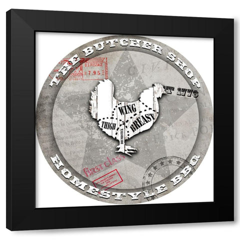 American Butcher Shop Round Chicken Black Modern Wood Framed Art Print by LightBoxJournal
