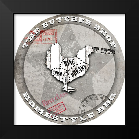 American Butcher Shop Round Chicken Black Modern Wood Framed Art Print by LightBoxJournal