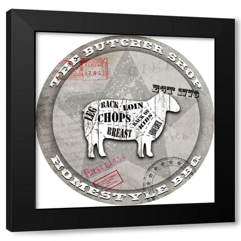 American Butcher Shop Round Sheep Black Modern Wood Framed Art Print by LightBoxJournal