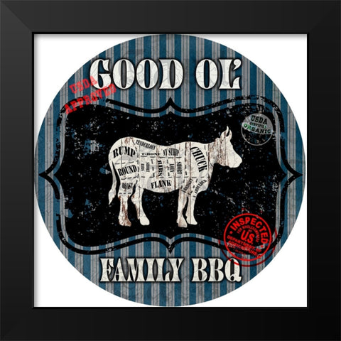 Good Ol Family BBQ Round Cow Black Modern Wood Framed Art Print by LightBoxJournal