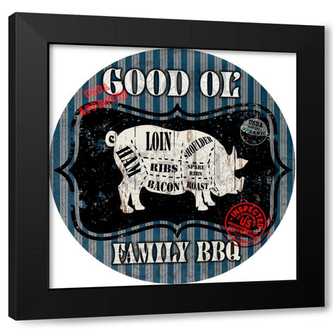 Good Ol Family BBQ Round Pig Black Modern Wood Framed Art Print by LightBoxJournal