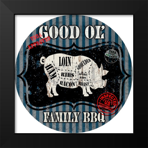 Good Ol Family BBQ Round Pig Black Modern Wood Framed Art Print by LightBoxJournal