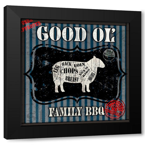 Good Ol Family BBQ Square Sheep Black Modern Wood Framed Art Print by LightBoxJournal