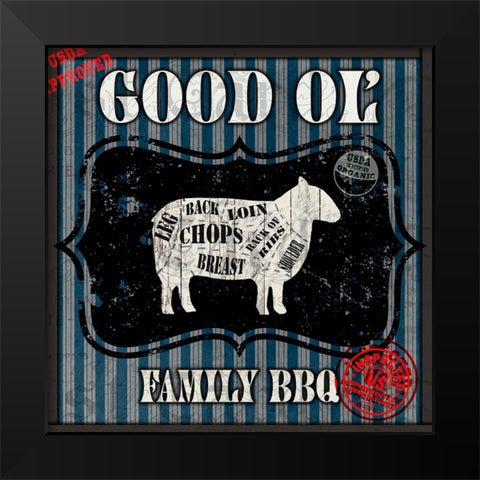 Good Ol Family BBQ Square Sheep Black Modern Wood Framed Art Print by LightBoxJournal