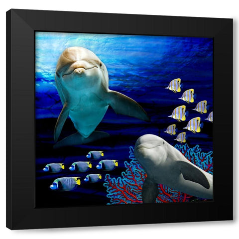 Sea Creatures_Dolphines 2 Black Modern Wood Framed Art Print by LightBoxJournal