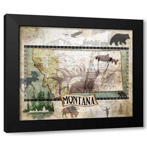 Vintage State Montana Black Modern Wood Framed Art Print by LightBoxJournal