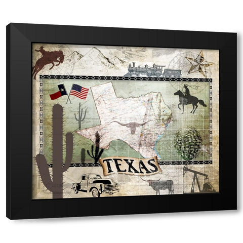 Vintage State Texas Black Modern Wood Framed Art Print with Double Matting by LightBoxJournal