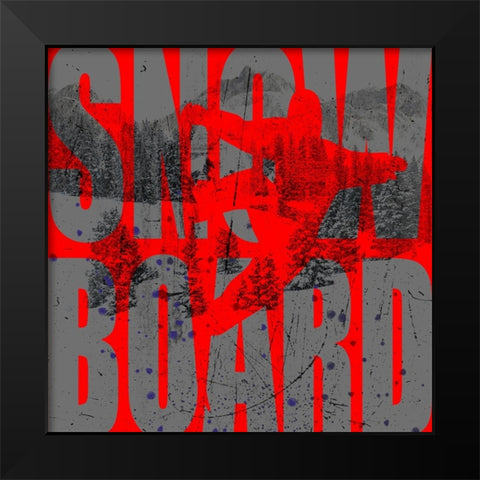 Extreme Snowboarder Word Collage Board Black Modern Wood Framed Art Print by LightBoxJournal