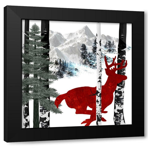 Winter Deer Black Modern Wood Framed Art Print with Double Matting by LightBoxJournal