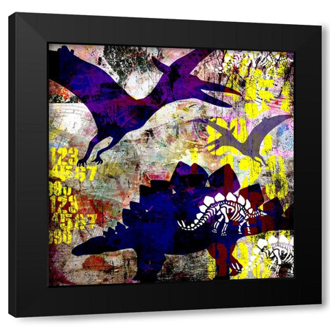 Painted Dino 01 Grunge Black Modern Wood Framed Art Print by LightBoxJournal